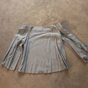 5/20 grey and white striped off the shoulder top